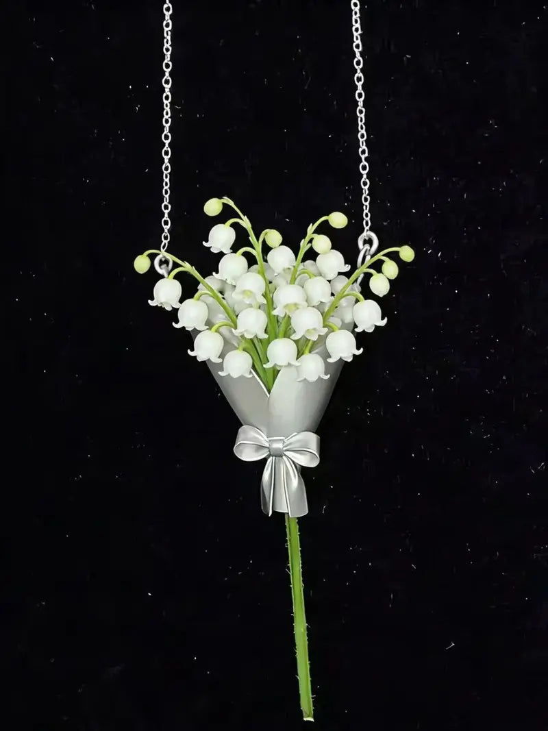 Sterling Silver Flower Bouquet Jewelry Set | Necklace Earrings &amp;amp; Brooch Matte Finish