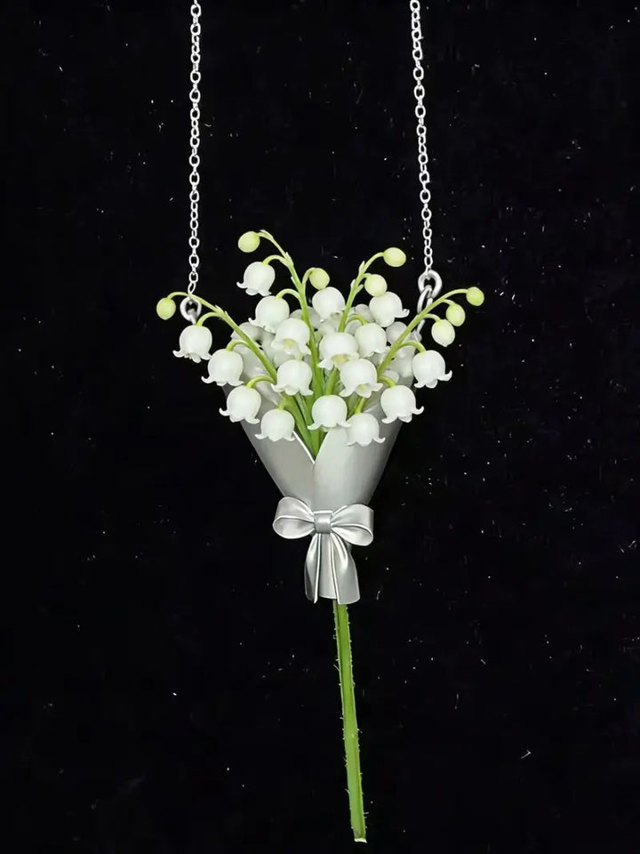 Sterling Silver Flower Bouquet Jewelry Set | Necklace Earrings &amp;amp; Brooch Matte Finish