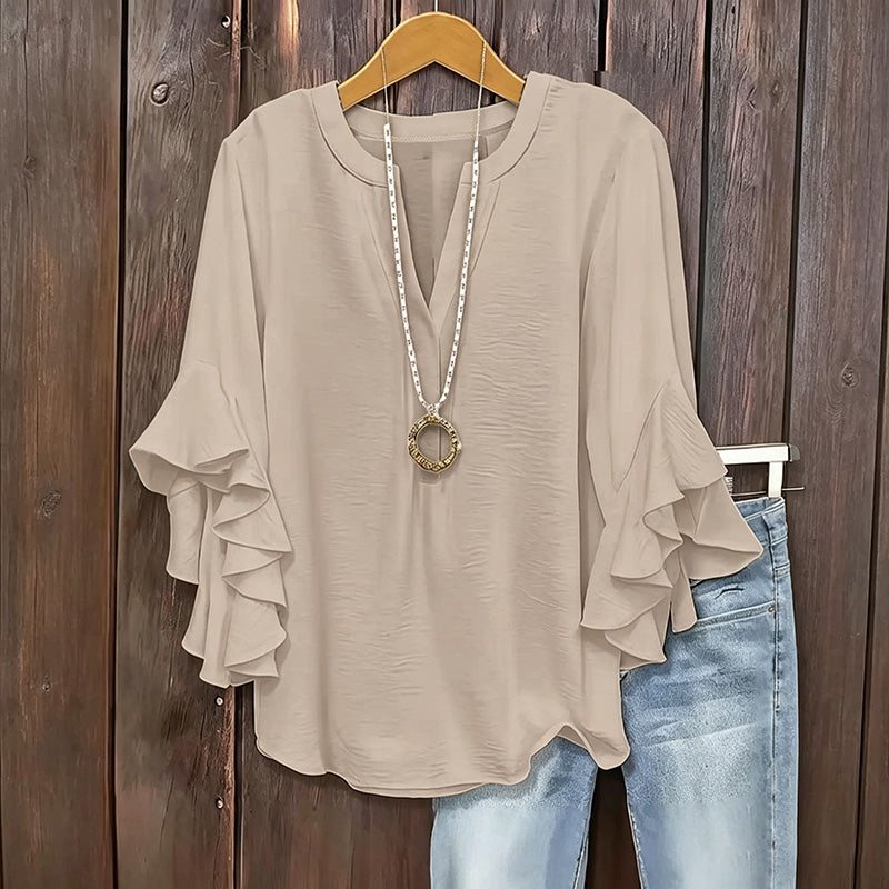 Ruffle-Sleeve V-Neck Blouse
