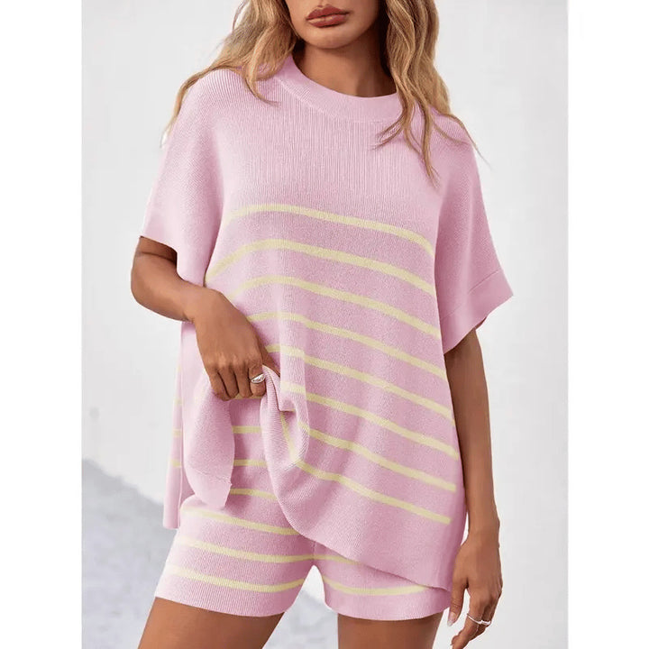 Striped Knit Loungewear Set, Oversized Top &amp; Matching Shorts Co-Ord