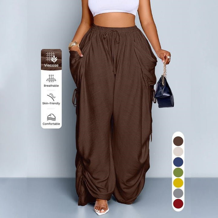 Retro drawstring high-waisted wide-leg pants