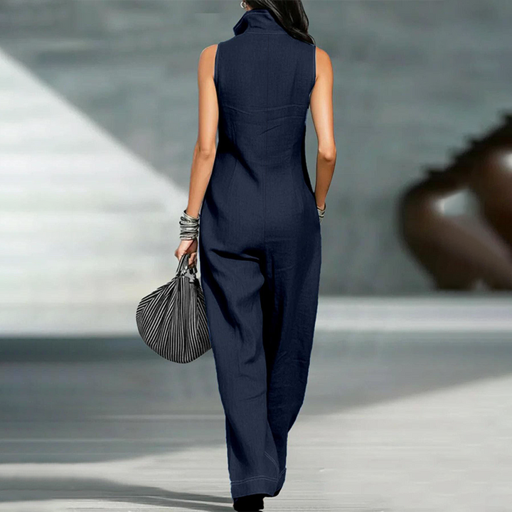 Sleeveless cotton-linen jumpsuit