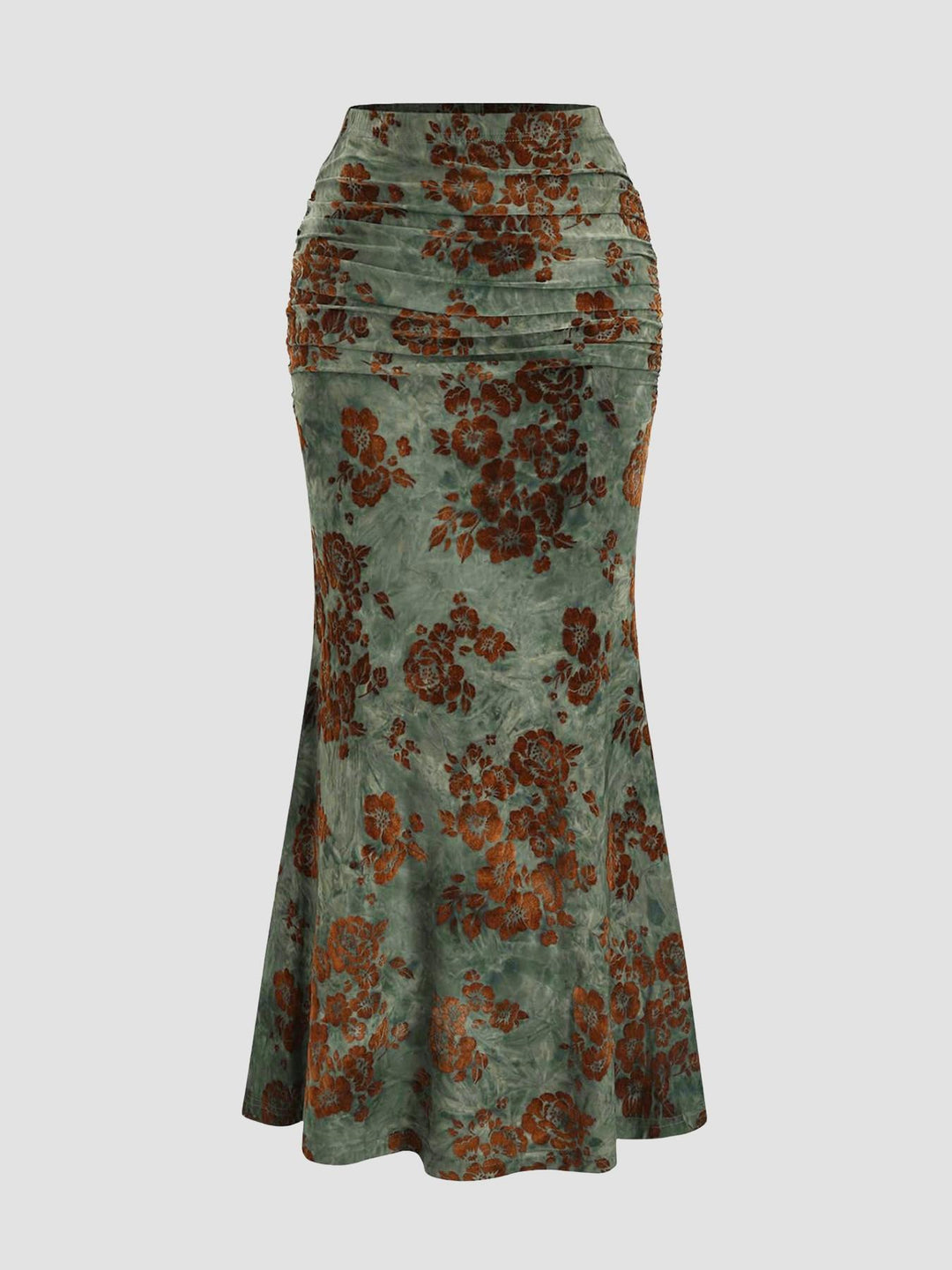 Floral Halter Top Ruched Midi Skirt Two-Piece Set