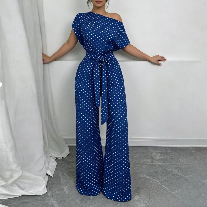 Off Shoulder Belted Wide Leg Jumpsuit