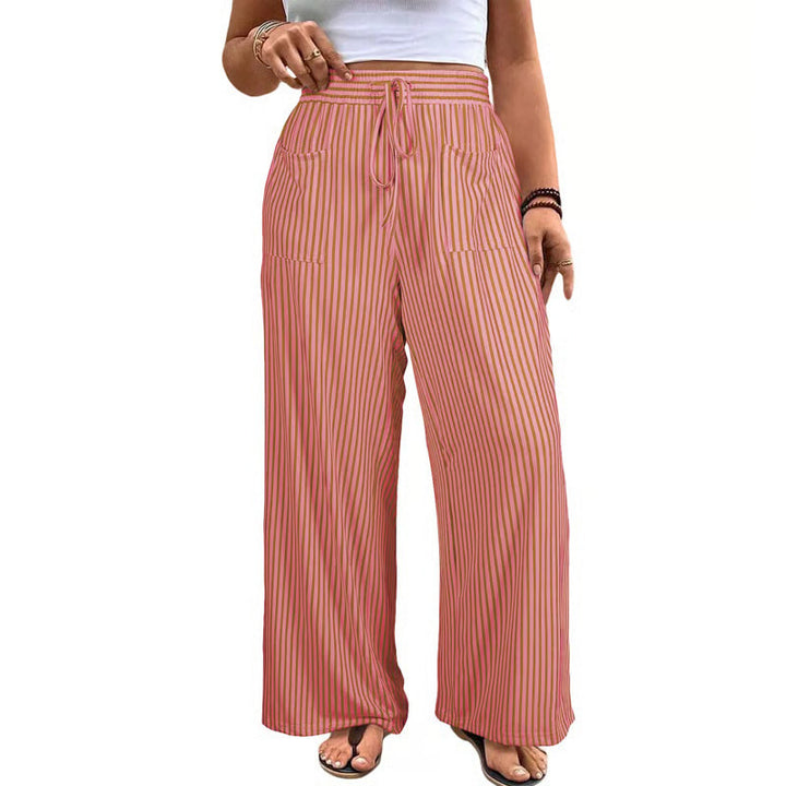Striped Drawstring Wide Leg Pants With Pockets
