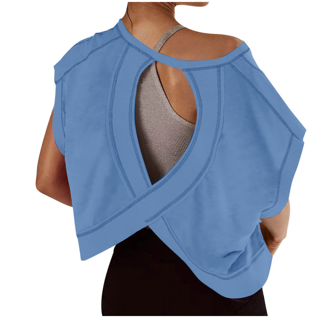 Open-Back Cropped Athletic Tee, Breathable Twist-Back Workout Top