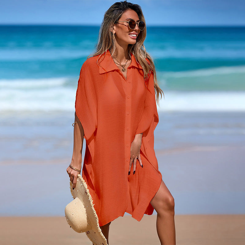 Loose-fitting polo neck cover-up beach dress