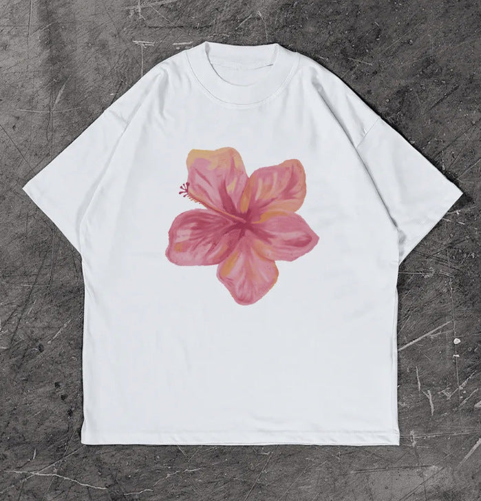 Hibiscus Oversized Cotton Tee for Women | Summer Casual T-Shirt