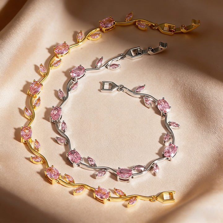 Gold Tone Multicolor Gem Vine Leaf Bracelet | Vintage Nature-Inspired CZ Cuff