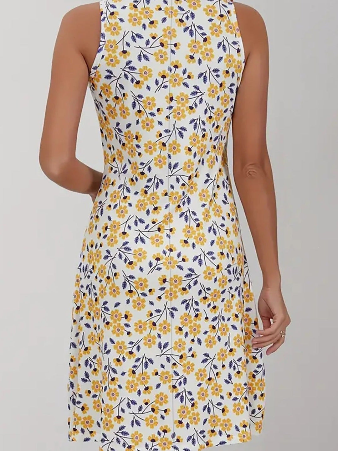 V-Neck Sleeveless Floral A-Line Midi Dress | Pink Cherry Blossom Romantic Midi