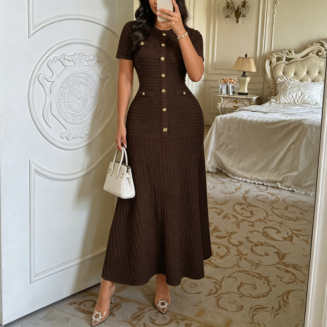 Solid color short-sleeved bodycon dress