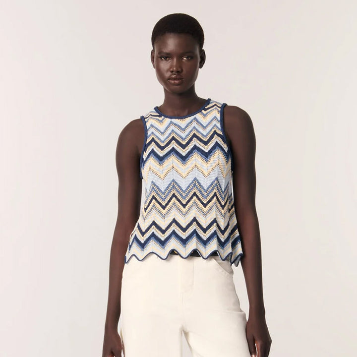 Casual wavy knit sleeveless vest and pants