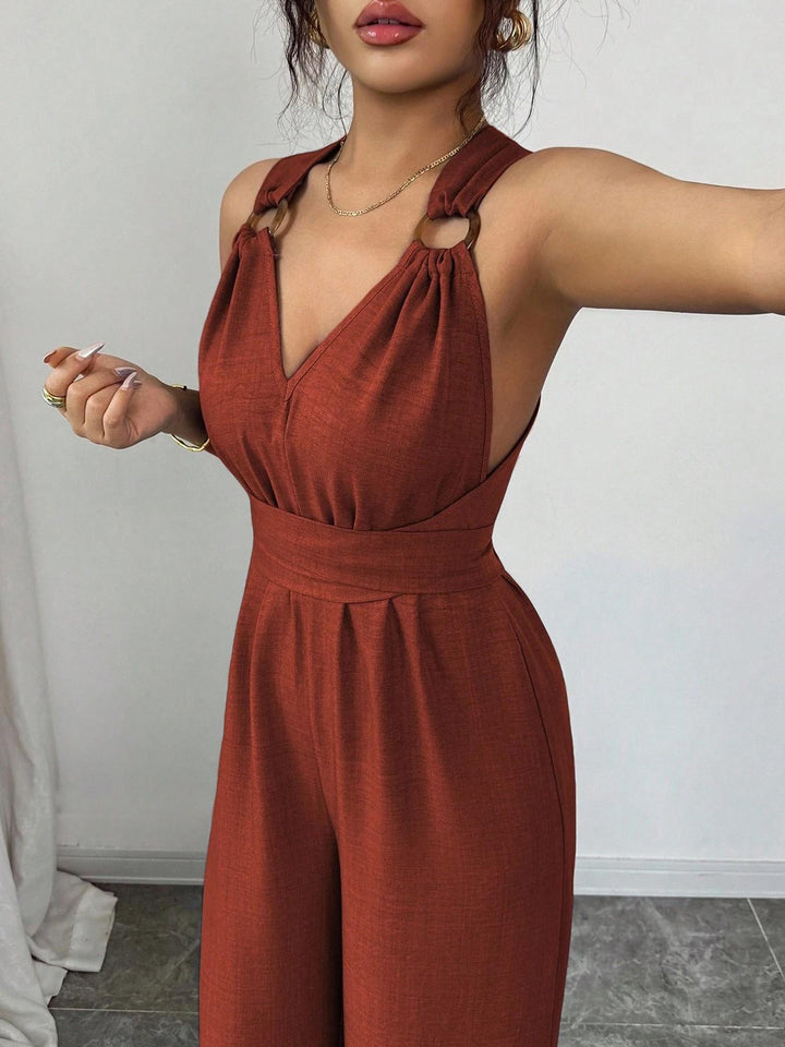 Rust Crisscross Back Wide-Leg Jumpsuit