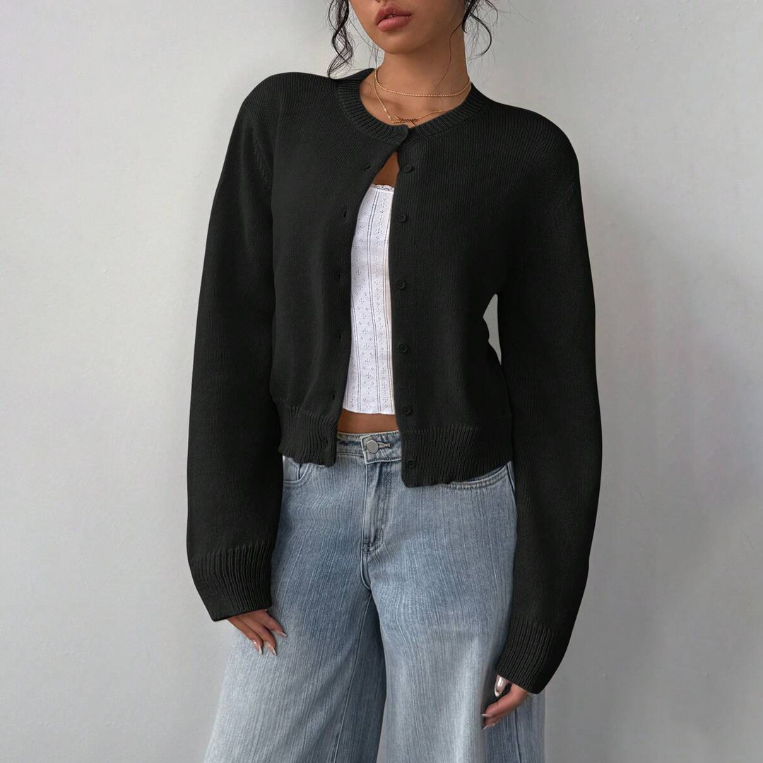 Crew Neck Button Down Knit Cardigan