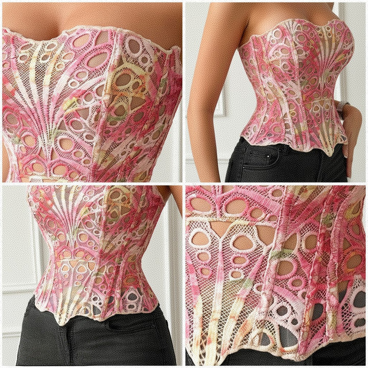 Pink Butterfly Lace Corset Top