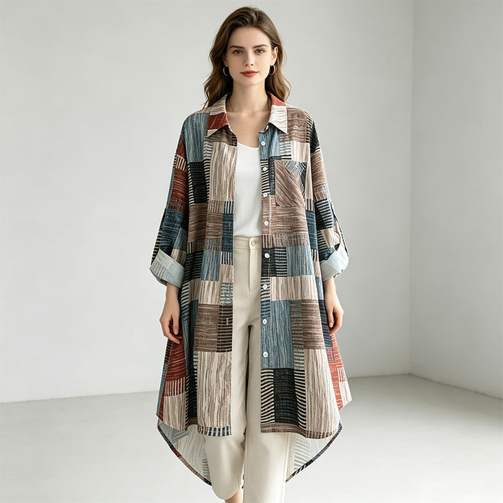 Patchwork plaid long-sleeved cardigan
