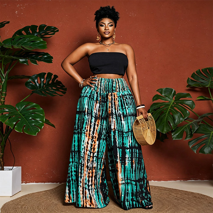 Plus Size Printed Loose Straight Leg Pants