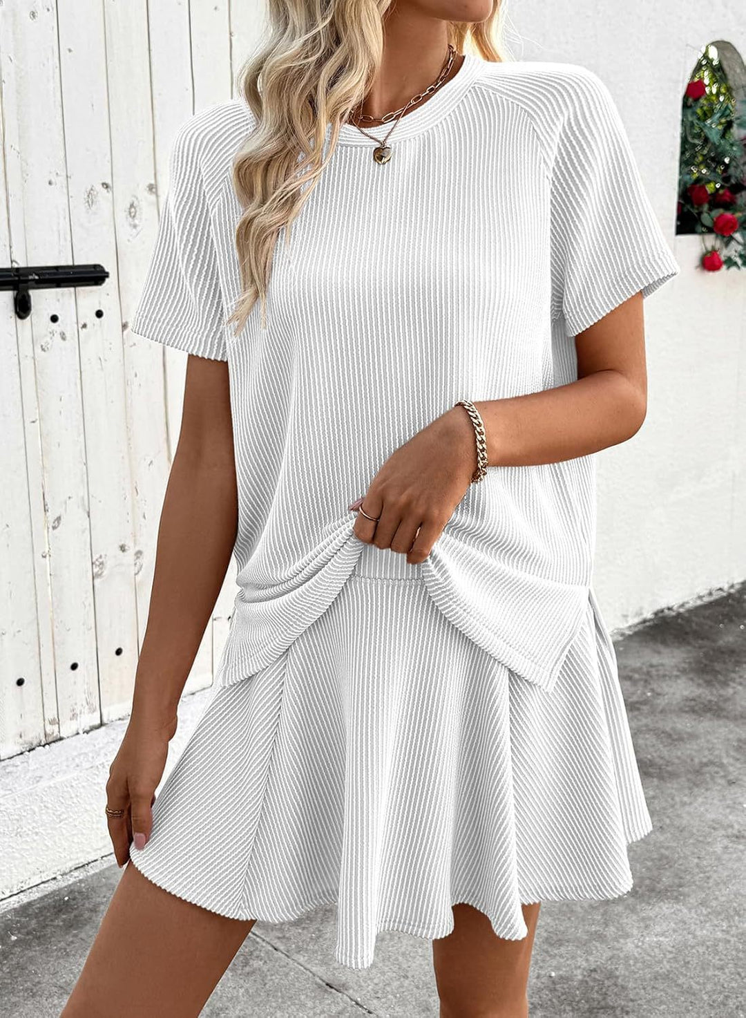 Blush Ribbed 2-Piece Short Sleeve Top &amp;amp; Skirt Set