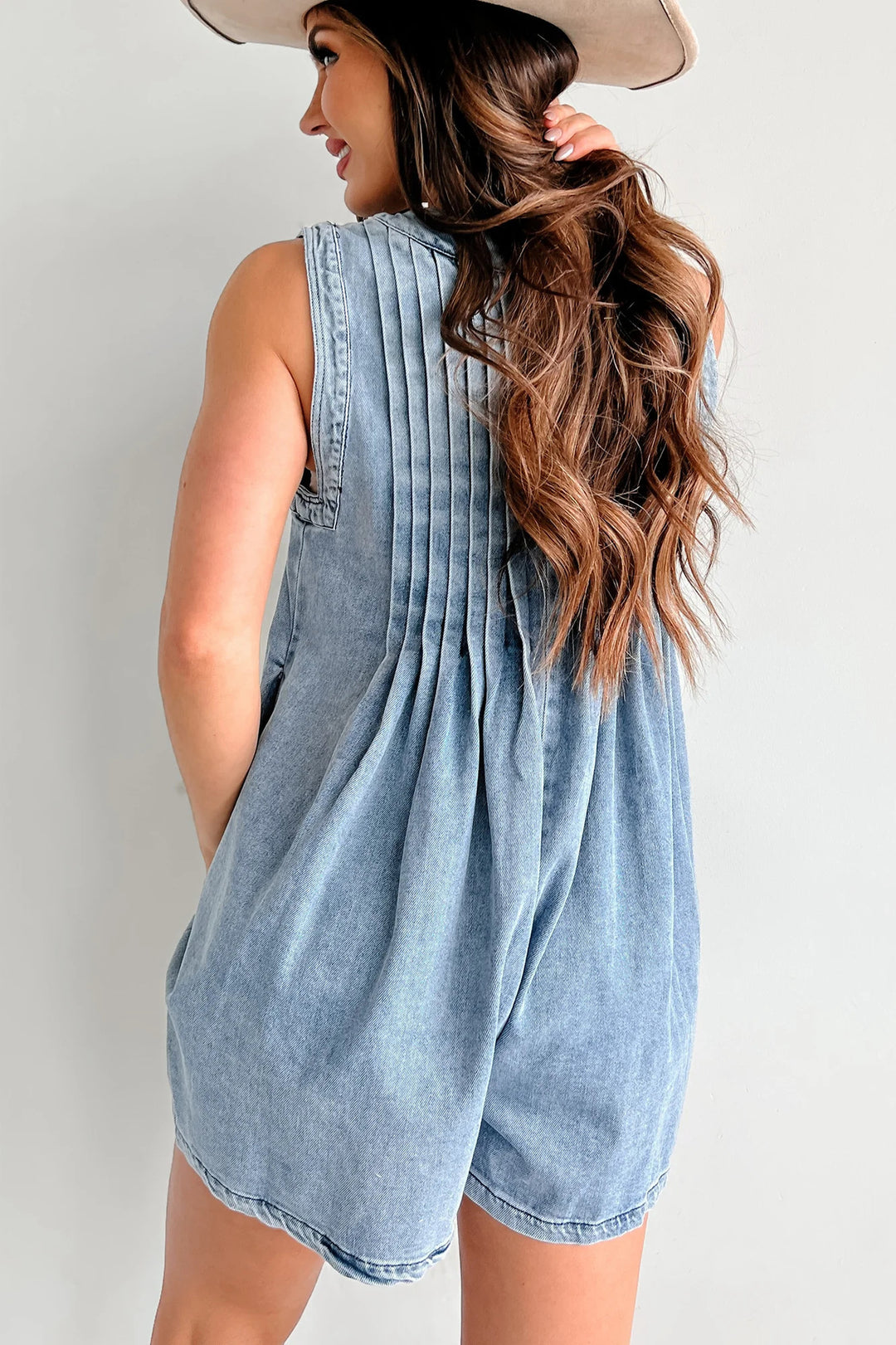 Light Blue Washed Denim Sleeveless Romper