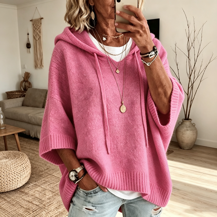 Drop Shoulder Hooded Knit Pullover