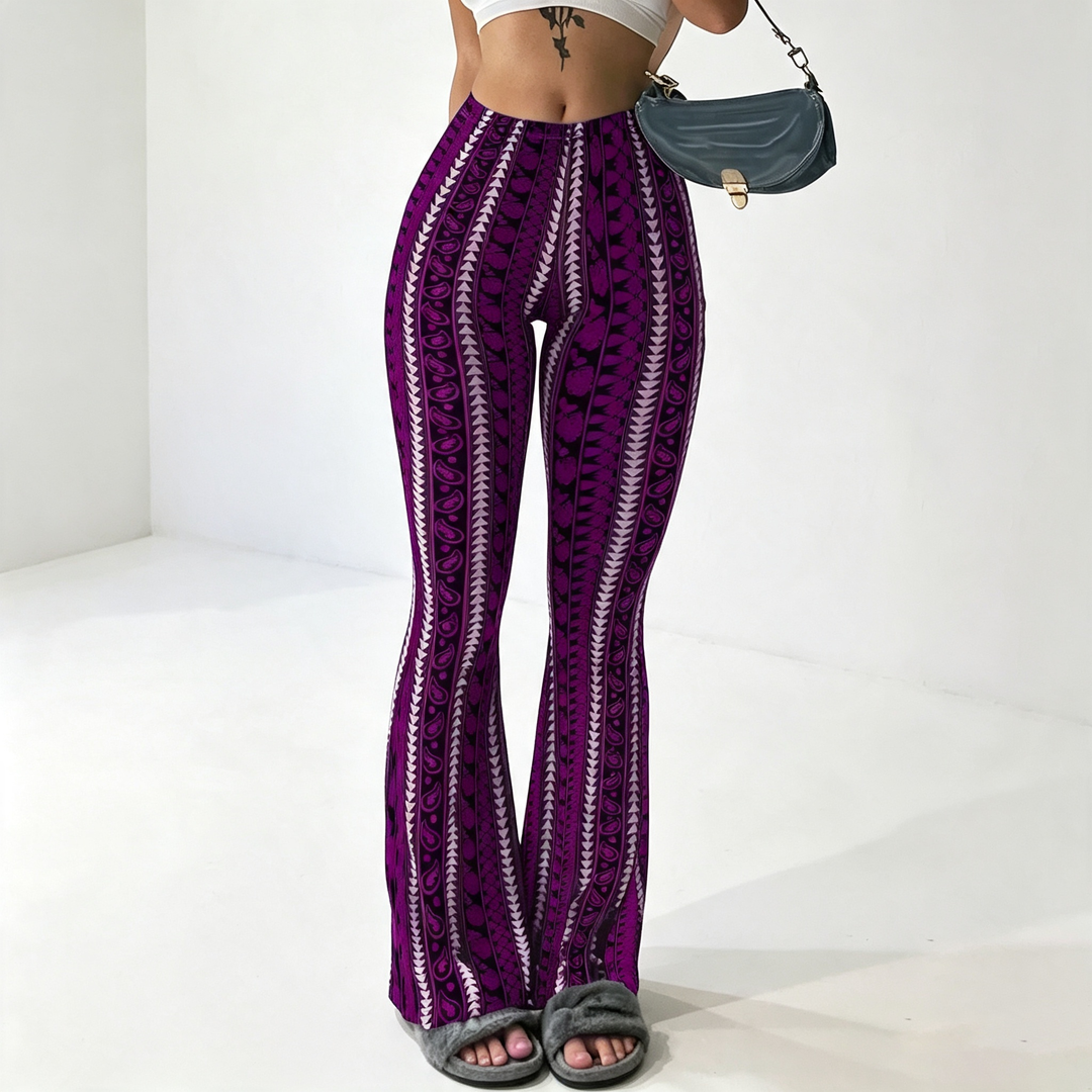 Geometric Print High‑Waist Flare Pants