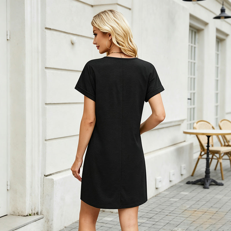 V-Neck Casual T-Shirt Dress