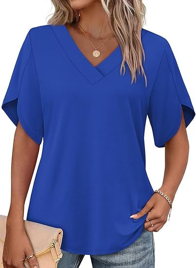 V-Neck Dolman Sleeve Casual T-Shirt, Loose Fit Solid Color Blouse