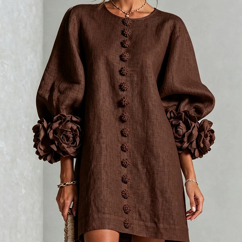 Floral-cuff puff-sleeve mini dress