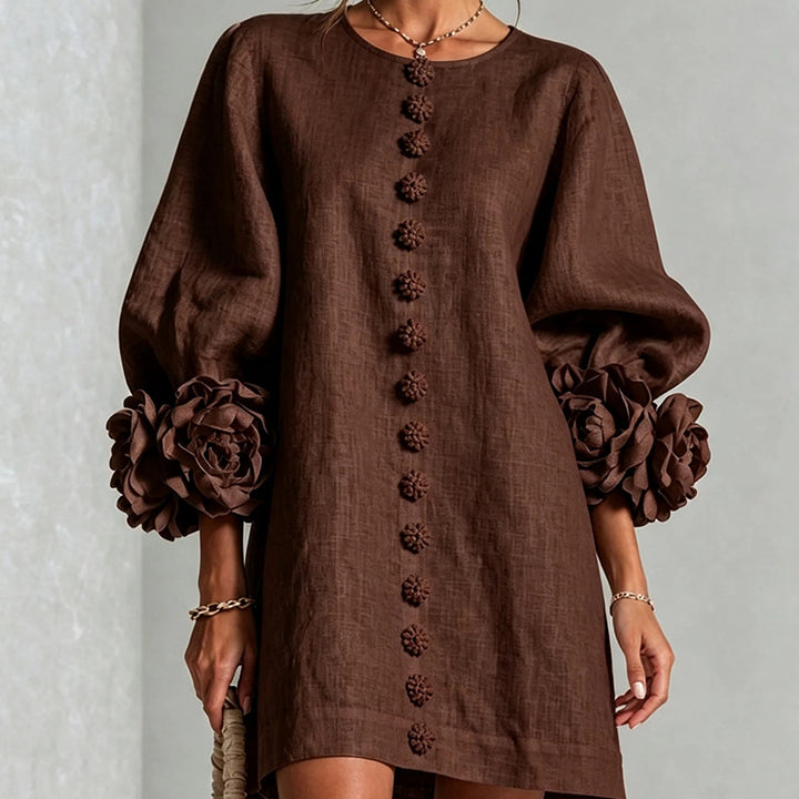 Floral-cuff puff-sleeve mini dress