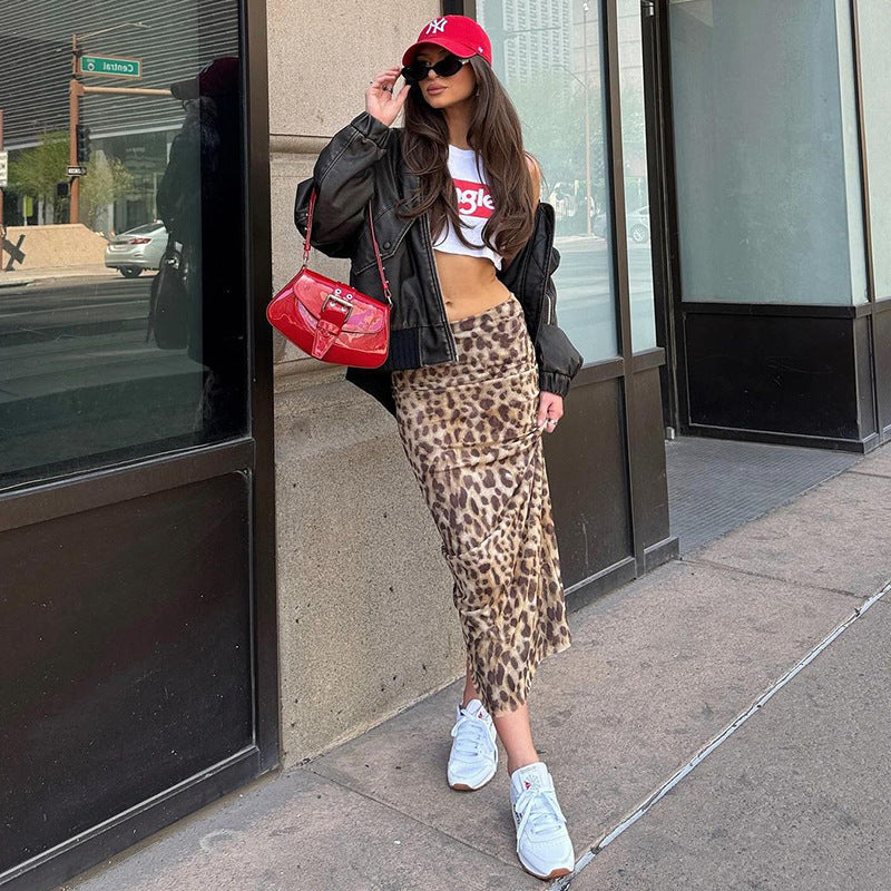 Leopard Print Mesh Maxi Skirt | High-Waisted, Minimalist Lined Skirt