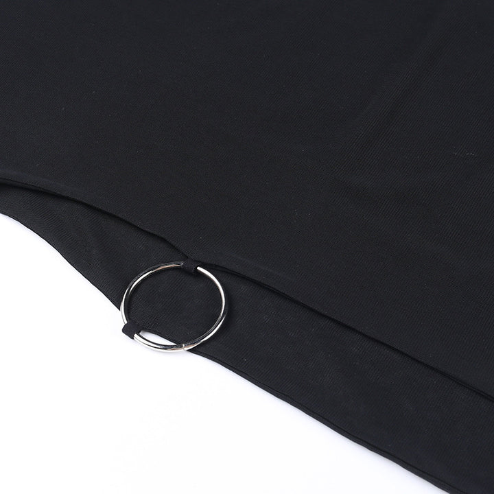 Black Mesh Halter Cover-Up Dress with Cut-Out Rings