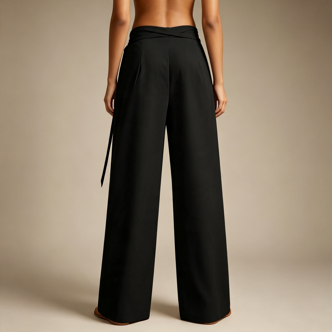 Criss-Cross Wrap Waist Wide Leg Pants