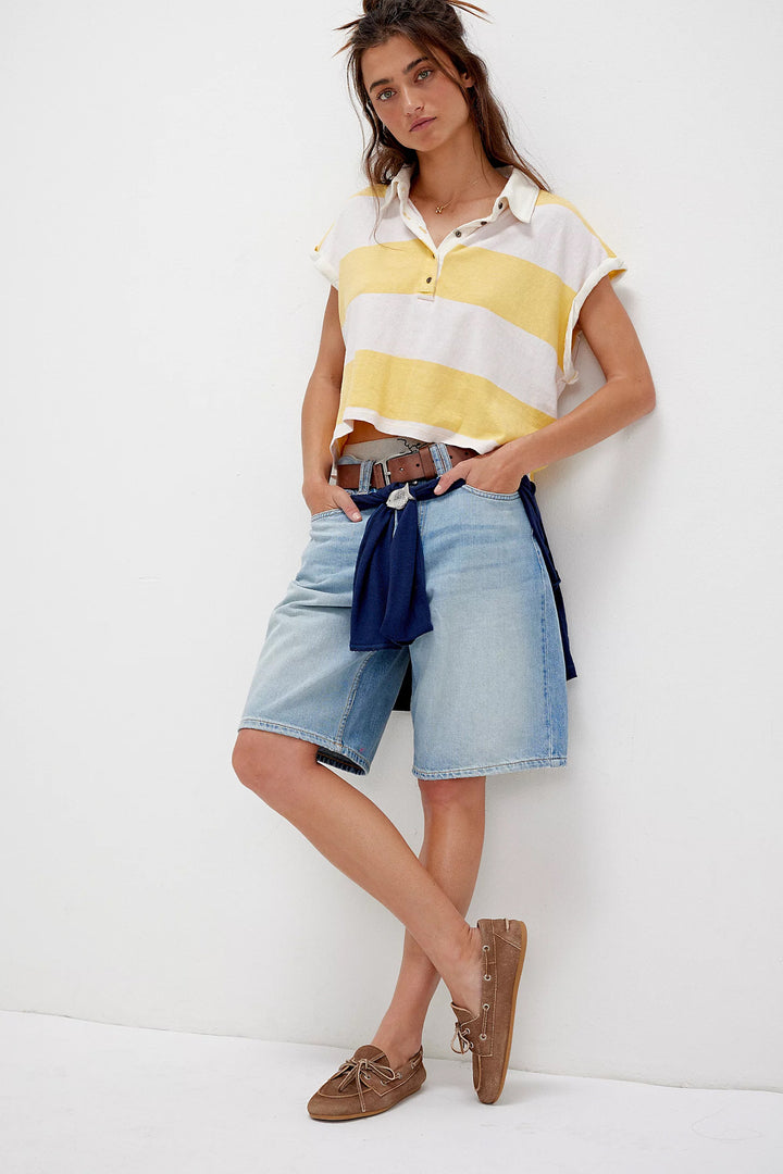 Stripe Cropped Rugby Polo Shirt