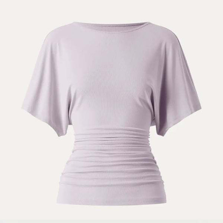 Boat neck batwing sleeve side collar top