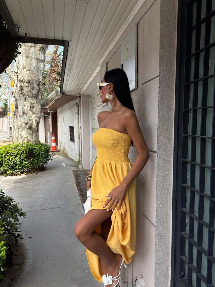Strapless Linen-Blend Midi Dress | Minimalist Quiet Luxury Sundres