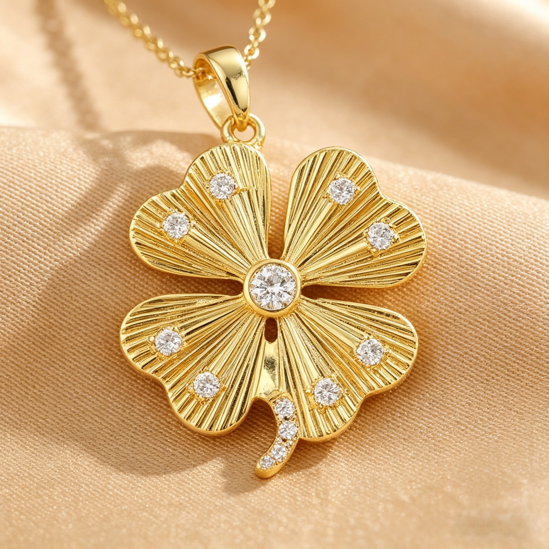 Four Leaf Clover CZ Necklace | Gold &amp;amp; Silver Lucky Pendant