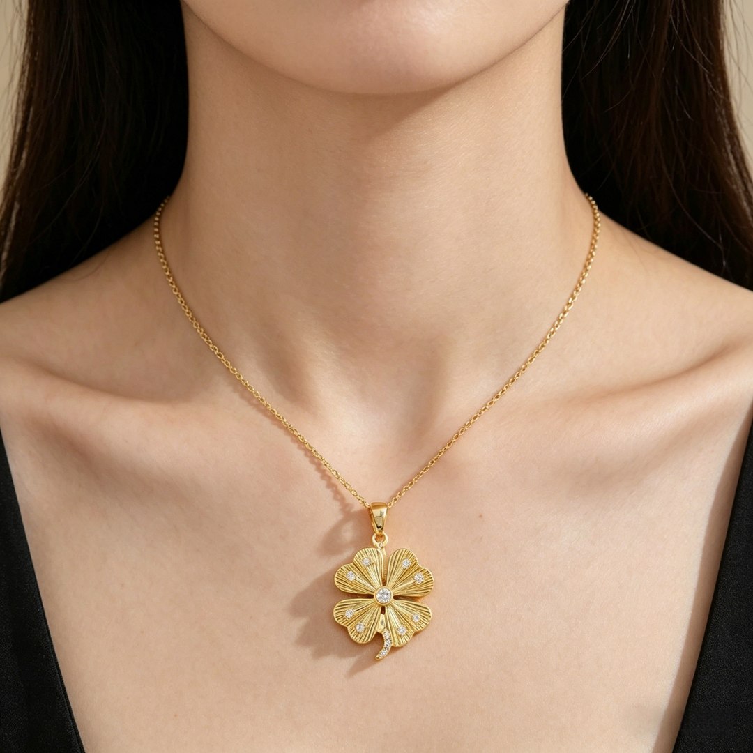 Four Leaf Clover CZ Necklace | Gold &amp;amp; Silver Lucky Pendant