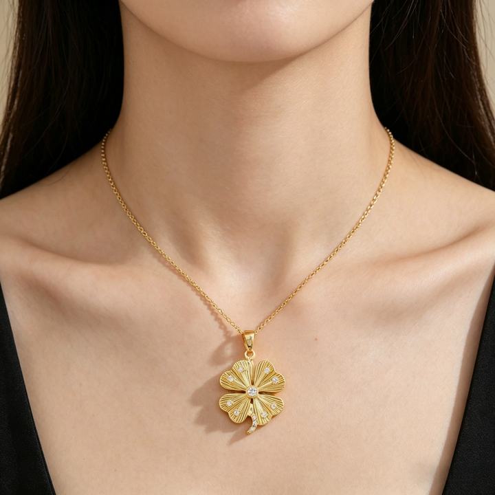 Four Leaf Clover CZ Necklace | Gold &amp;amp; Silver Lucky Pendant
