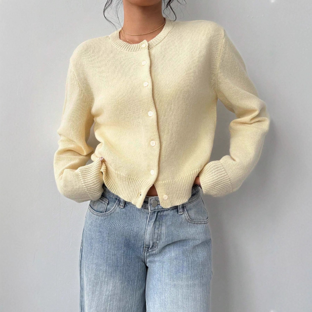 Crew Neck Button Down Knit Cardigan