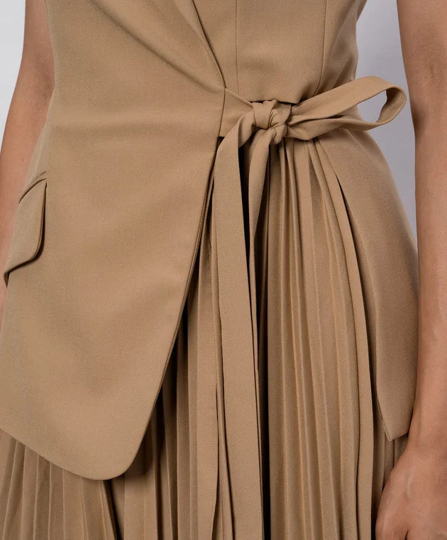 Sleeveless Blazer Dress with Pleated Skirt | Belted Tailored Mini Dress for Women