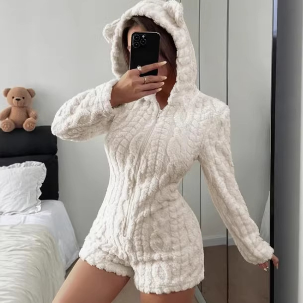 Women Teddy Bear Hooded Romper