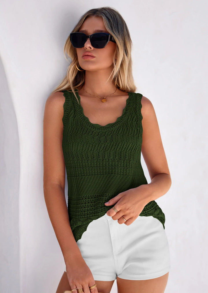 Scallop-Trim Crochet Knit Tank Top | Bohemian Chic Textured Summer Cami