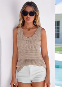 Scallop-Trim Crochet Knit Tank Top | Bohemian Chic Textured Summer Cami