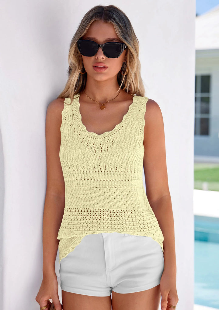 Scallop-Trim Crochet Knit Tank Top | Bohemian Chic Textured Summer Cami