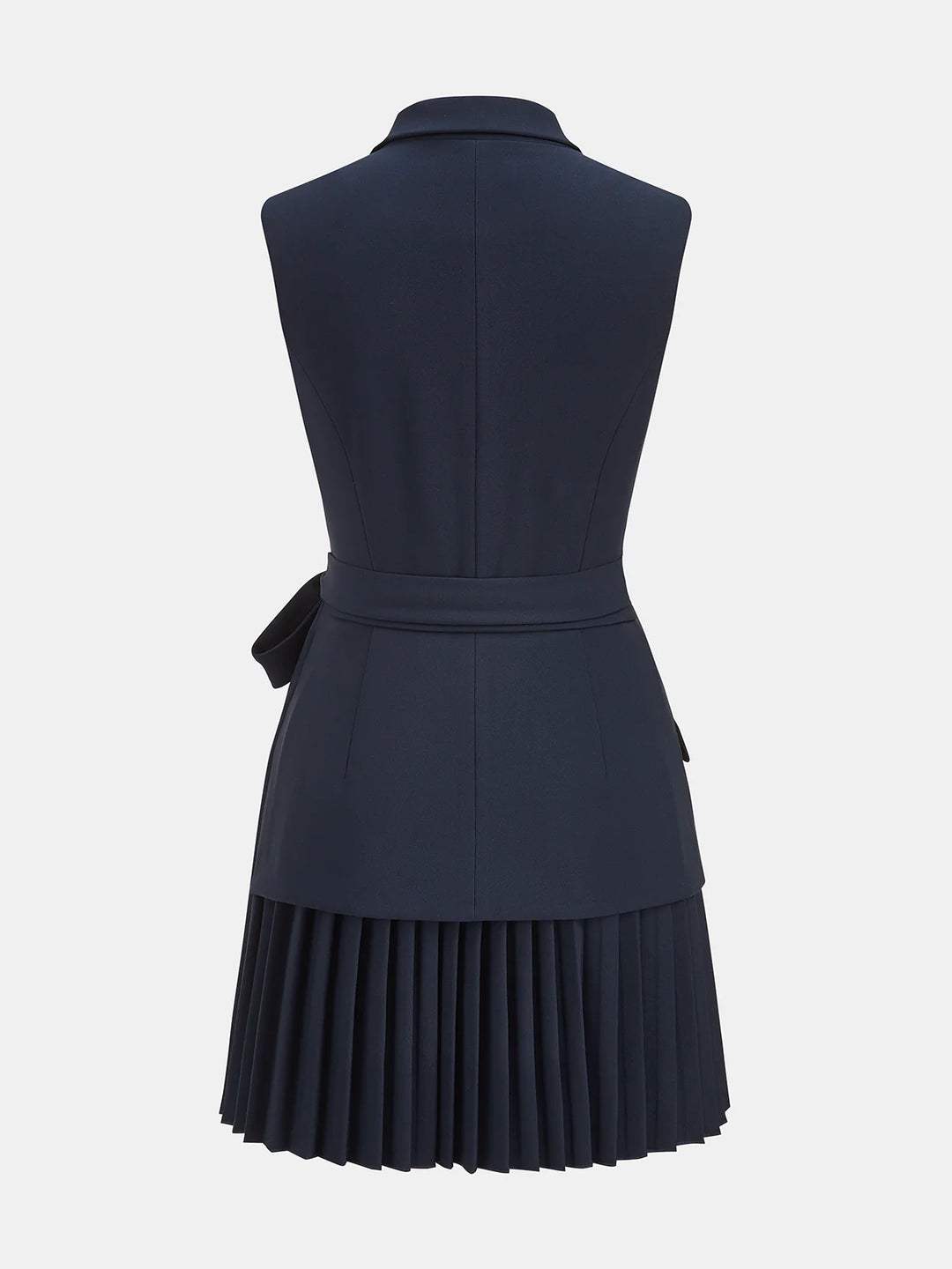 Sleeveless Blazer Dress with Pleated Skirt | Belted Tailored Mini Dress for Women