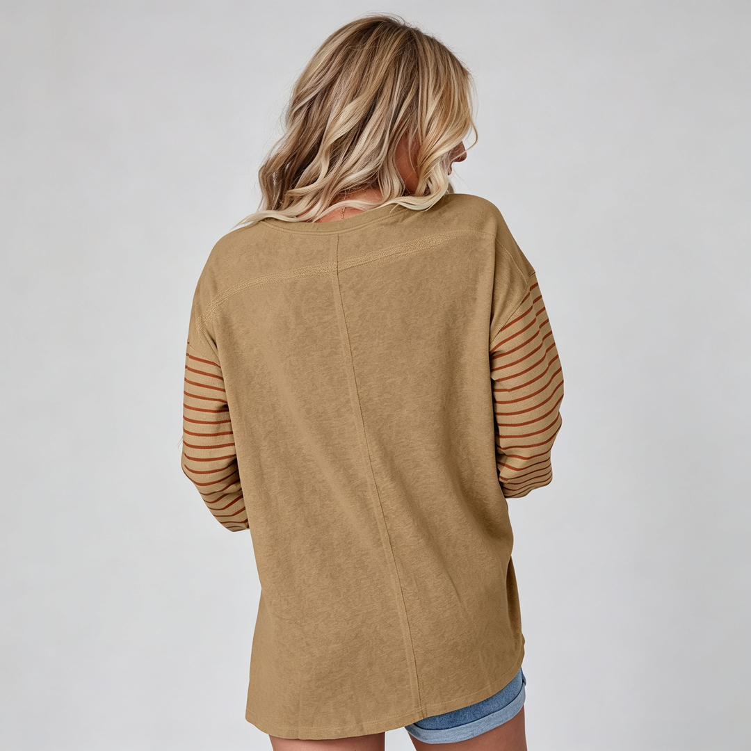 Women Colorblock Striped Sleeve Top