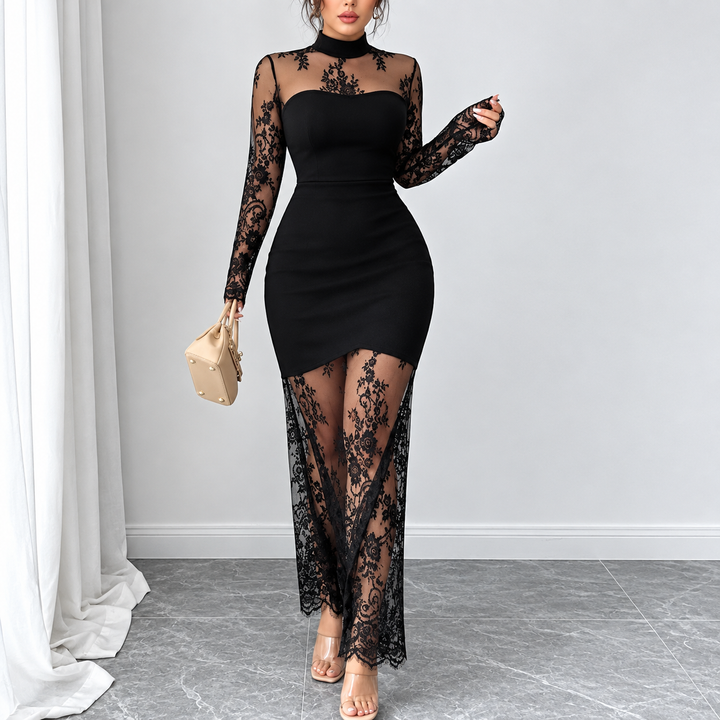 Elegant Floral Lace Long Sleeve Dress