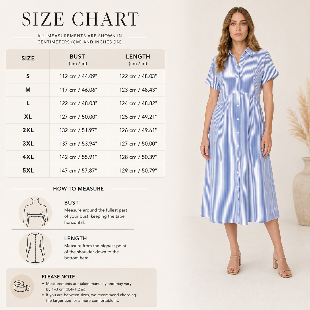 Striped Button-Down Midi Shirt Dress