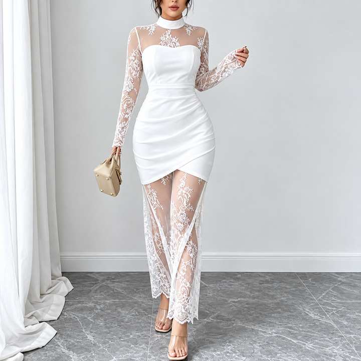 Elegant Floral Lace Long Sleeve Dress