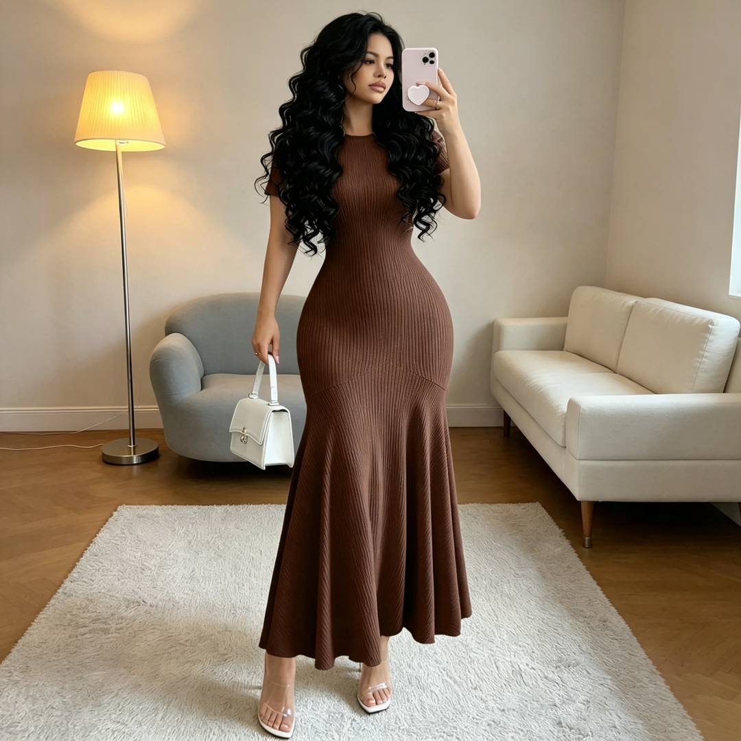 Knitted bodycon fishtail maxi skirt